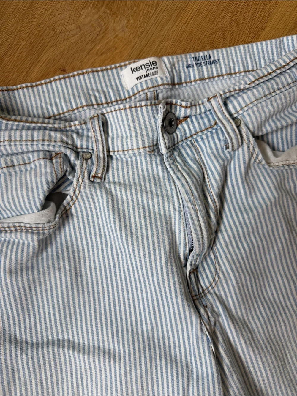 Kensie Slim Straight Light Blue Pinstripe Jeans